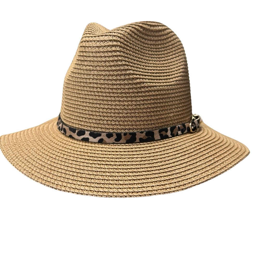 (NWT) Forever 21 Straw Fedora with Animal Print Band & Buckle One Size